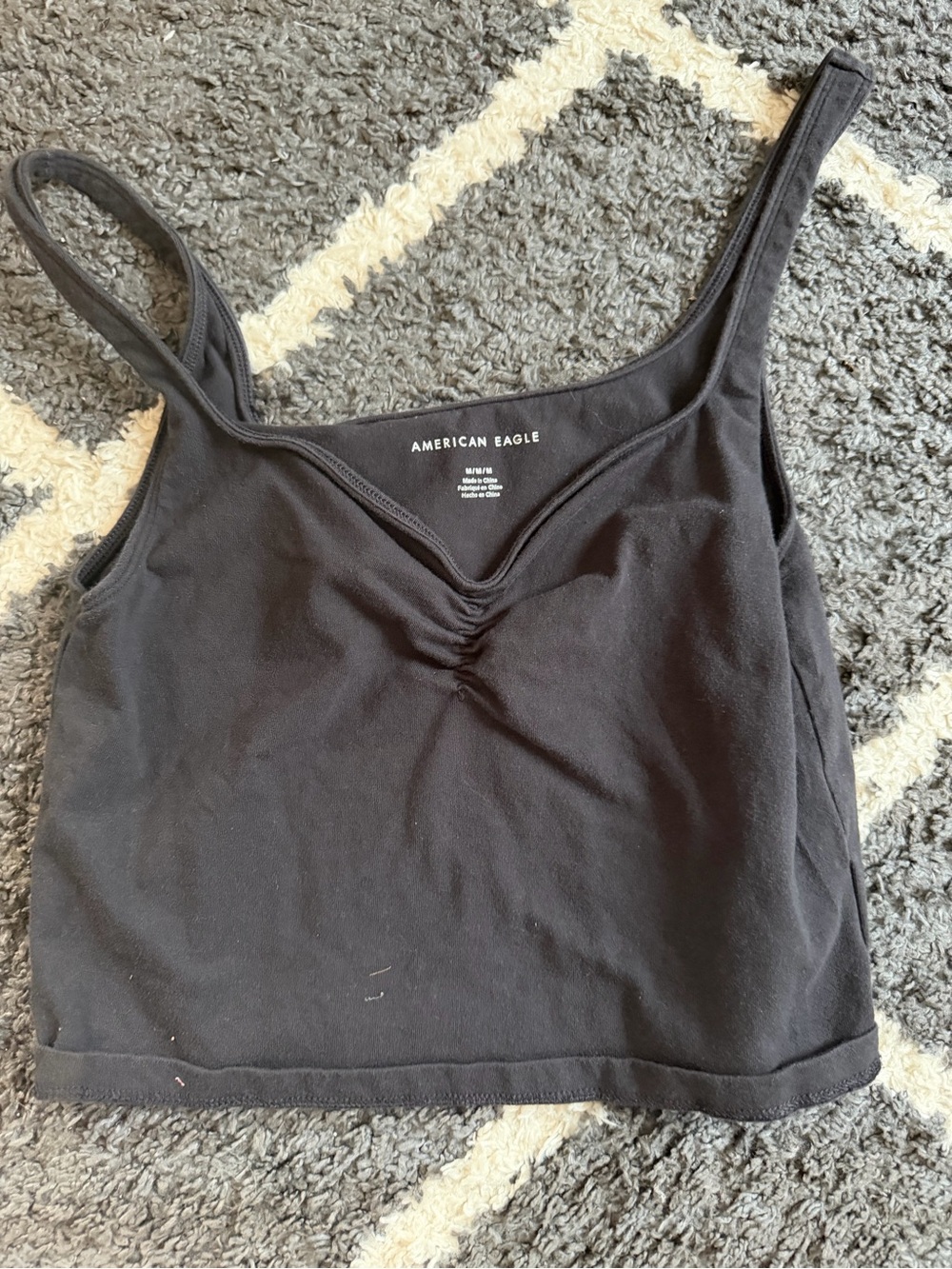 American Eagle Black Ribbed Cropped Tank